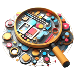 a magnifying glass filled with colorful objects