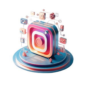 a colorful instagram icon on top of a blue plate
